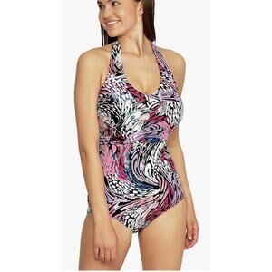 Speedo Women's 10 Swimsuit One Piece Moderate Cut Festival Fuchsia Animal Swirl